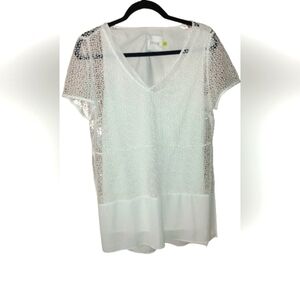 Lysse White Blouse See Through W Lining  Tunic Shirt Medium